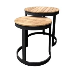 Royal Seasons Aluminium Houten Bijzettafels Zwart - Set Van 2